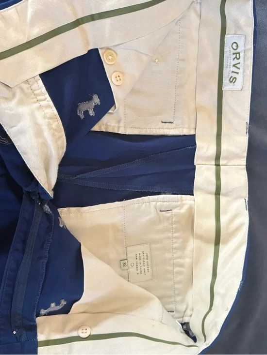 Orvis Navy Chino Pants with gray donkey Embroidery - Picture 2 of 8